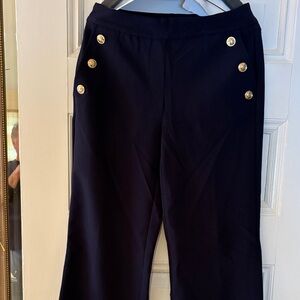 Elegant Black Women's Pants with Gold Button Accents